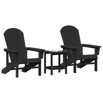 3-teiliges Garten-Lounge-Set Schwarz HDPE, Adirondack-Stuhl Schwarz 74x82x91 cm HDPE, Adirondack-Beistelltisch Schwarz 38x38x45 cm HDPE