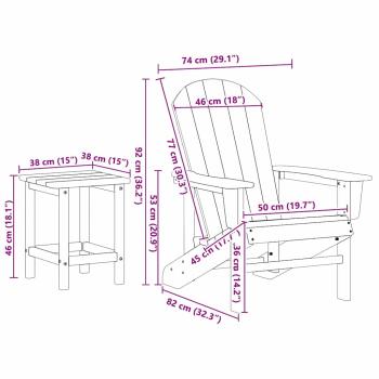 3-teiliges Garten-Lounge-Set Schwarz HDPE, Adirondack-Stuhl Schwarz 74x82x91 cm HDPE, Adirondack-Beistelltisch Schwarz 38x38x45 cm HDPE