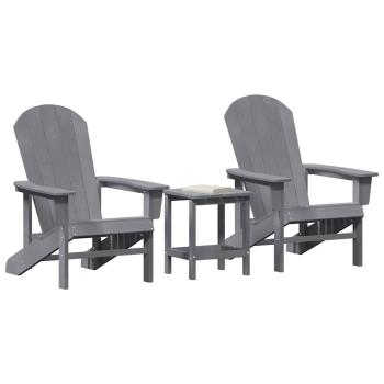 3-teiliges Garten-Lounge-Set Hellgrau HDPE, Adirondack-Stuhl Hellgrau 74x82x91 cm HDPE, Adirondack-Seitentisch Hellgrau 38x38x45 cm HDPE