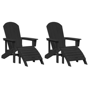 Adirondack-Stühle mit Fußrasten 2 Stück Schwarz HDPE, Adirondack-Stuhl mit Fußstütze Schwarz HDPE