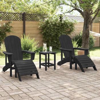 Adirondack-Stühle mit Fußrasten 2 Stück Schwarz HDPE, Adirondack-Stuhl mit Fußstütze Schwarz HDPE