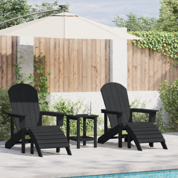 Adirondack-Stühle mit Fußrasten 2 Stück Schwarz HDPE, Adirondack-Stuhl mit Fußstütze Schwarz HDPE