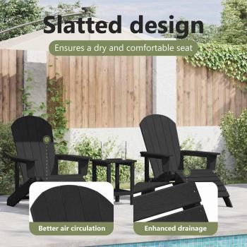 Adirondack-Stühle mit Fußrasten 2 Stück Schwarz HDPE, Adirondack-Stuhl mit Fußstütze Schwarz HDPE