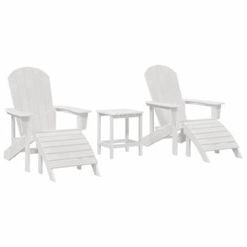 3-teiliges Garten Lounge Set Weiß HDPE, Adirondack-Stuhl mit Fußstütze Weiß HDPE, Adirondack Beistelltisch Weiß 38x38x45 cm HDPE