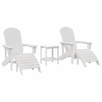3-teiliges Garten Lounge Set Weiß HDPE, Adirondack-Stuhl mit Fußstütze Weiß HDPE, Adirondack Beistelltisch Weiß 38x38x45 cm HDPE