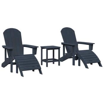3-teiliges Garten-Lounge-Set marineblau HDPE, Adirondack-Stuhl mit Fußstütze marineblau HDPE, Adirondack-Beistelltisch marineblau 38x38x46 cm HDPE