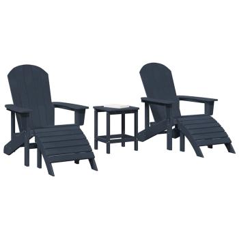 3-teiliges Garten-Lounge-Set marineblau HDPE, Adirondack-Stuhl mit Fußstütze marineblau HDPE, Adirondack-Beistelltisch marineblau 38x38x46 cm HDPE