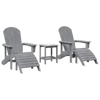 3-teiliges Garten-Lounge-Set Hellgrau HDPE, Adirondack-Stuhl mit Fußstütze Hellgrau HDPE, Adirondack-Beistelltisch Hellgrau 38x38x45 cm HDPE