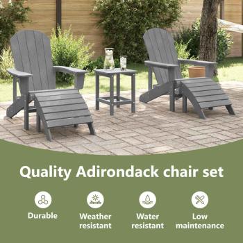 3-teiliges Garten-Lounge-Set Hellgrau HDPE, Adirondack-Stuhl mit Fußstütze Hellgrau HDPE, Adirondack-Beistelltisch Hellgrau 38x38x45 cm HDPE