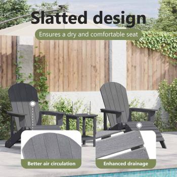 3-teiliges Garten-Lounge-Set Hellgrau HDPE, Adirondack-Stuhl mit Fußstütze Hellgrau HDPE, Adirondack-Beistelltisch Hellgrau 38x38x45 cm HDPE