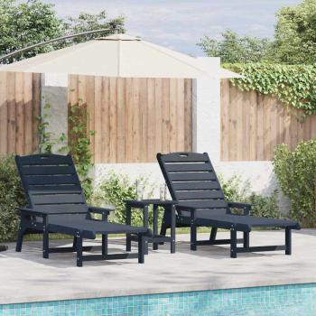 ARDEBO.de - 3-teiliges Garten-Lounge-Set Marineblau HDPE, Sonnenliege Marineblau 53x162x98.5 cm HDPE, Adirondack Beistelltisch Marineblau 38x38x46 cm HDPE