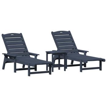 3-teiliges Garten-Lounge-Set Marineblau HDPE, Sonnenliege Marineblau 53x162x98.5 cm HDPE, Adirondack Beistelltisch Marineblau 38x38x46 cm HDPE
