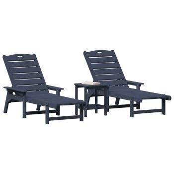 3-teiliges Garten-Lounge-Set Marineblau HDPE, Sonnenliege Marineblau 53x162x98.5 cm HDPE, Adirondack Beistelltisch Marineblau 38x38x46 cm HDPE