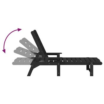 3-teiliges Gartenliege Set - Schwarz HDPE, Sonnenliege - Schwarz 53x162x98.5 cm HDPE, Adirondack Beistelltisch - Schwarz 38x38x45 cm HDPE