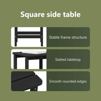 3-teiliges Gartenliege Set - Schwarz HDPE, Sonnenliege - Schwarz 53x162x98.5 cm HDPE, Adirondack Beistelltisch - Schwarz 38x38x45 cm HDPE