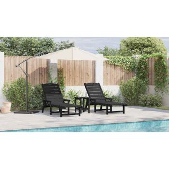 3-teiliges Gartenliege Set - Schwarz HDPE, Sonnenliege - Schwarz 53x162x98.5 cm HDPE, Adirondack Beistelltisch - Schwarz 38x38x45 cm HDPE