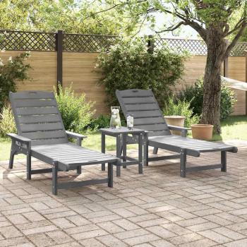 3-teiliges Garten-Loungeset Hellgrau HDPE, Sonnenliege Hellgrau 53x162x98.5 cm HDPE, Adirondack-Seitentisch Hellgrau 38x38x45 cm HDPE