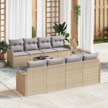 ARDEBO.de - 9-teiliges Garten Sofa Set mit Kissen Beige Poly Rattan, 2-Sitzer Garten Sofa mit Kissen Beige Poly Rattan