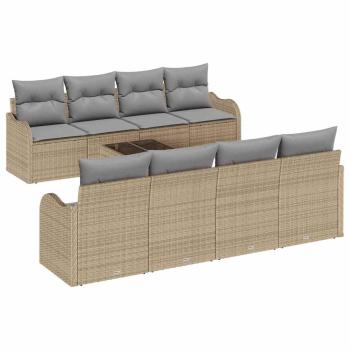 9-teiliges Garten Sofa Set mit Kissen Beige Poly Rattan, 2-Sitzer Garten Sofa mit Kissen Beige Poly Rattan