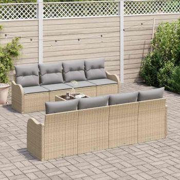 9-teiliges Garten Sofa Set mit Kissen Beige Poly Rattan, 2-Sitzer Garten Sofa mit Kissen Beige Poly Rattan