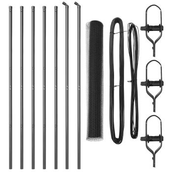 Sechseckzaun Grau 1.4x10 m Stahl, Zaunpfosten 7 Stck Grau Ø32 mm 190 cm Verzinkter Stahl