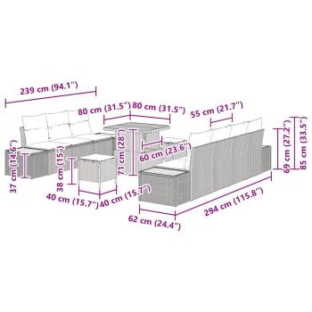 10-teiliges Garten Sofa Set mit Kissen Beige Poly Rattan Akazie, 3-teiliges Garten Essset mit Kissen Beige Poly Rattan Akazie