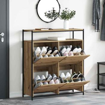 Schuhschrank mit 4 Klappen-Armen Artisan Eiche 100x34x112 cm