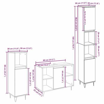 Badezimmermöbel-Set 3 stk. Altholz 30 x 30 x 180 cm