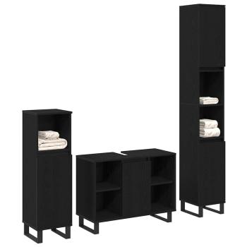 3-teiliges Badezimmermöbel Set Schwarze Eiche Holzwerkstoff, Badezimmer Schrank Schwarze Eiche 30x30x190 cm Holzwerkstoff, Badezimmer Schrank Schwarze Eiche 30x30x100 cm Holzwerkstoff