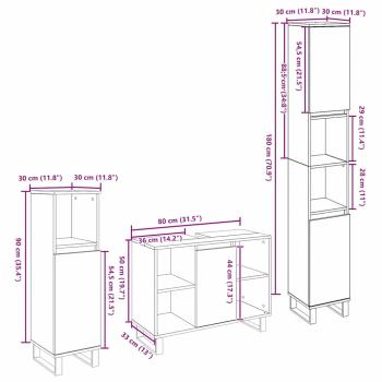 3-teiliges Badezimmermöbel Set Schwarze Eiche Holzwerkstoff, Badezimmer Schrank Schwarze Eiche 30x30x190 cm Holzwerkstoff, Badezimmer Schrank Schwarze Eiche 30x30x100 cm Holzwerkstoff