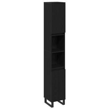 3-teiliges Badezimmermöbel Set Schwarze Eiche Holzwerkstoff, Badezimmer Schrank Schwarze Eiche 30x30x190 cm Holzwerkstoff, Badezimmer Schrank Schwarze Eiche 30x30x100 cm Holzwerkstoff