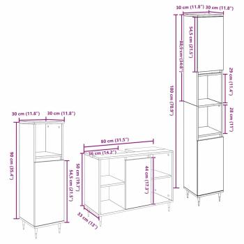 ARDEBO.de - 3-teiliges Badezimmer Möbel Set Altholz
