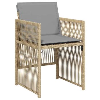 5-teilige Garten Essgruppe mit Kissen in beigem Poly-Rattan, Gartentisch in Schwarz 140x80x73 cm mit gehärtetem Glas