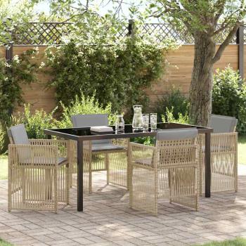 ARDEBO.de - 5-teiliges Garten Esstisch Set mit Kissen Beige Poly Rattan, Gartentisch Schwarz 160x80x73 cm Einscheibensicherheitsglas