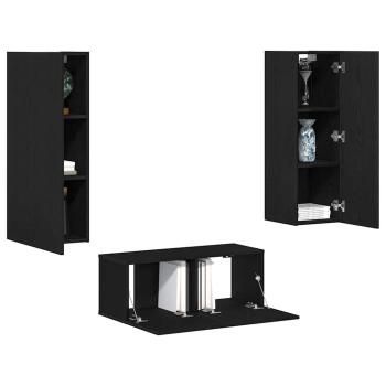 4-teiliger TV-Schranksatz Schwarzeiche Holzwerkstoff, TV-Wandschränke (2er Set) - Schwarzeiche, 80x30x30 cm, aus Holzwerkstoff, wandmontierte TV-Schränke - 2 Stück Schwarzeiche, 30.5x30x90 cm, aus Holzwerkstoff