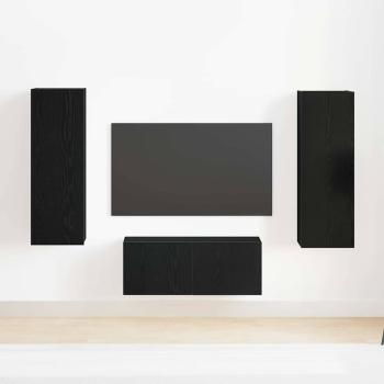 4-teiliger TV-Schranksatz Schwarzeiche Holzwerkstoff, TV-Wandschränke (2er Set) - Schwarzeiche, 80x30x30 cm, aus Holzwerkstoff, wandmontierte TV-Schränke - 2 Stück Schwarzeiche, 30.5x30x90 cm, aus Holzwerkstoff