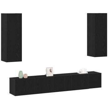 5-teiliges TV-Schranksystem Schwarze Eiche Holzwerkstoff, TV-Wandschränke (Set von 2) - Schwarz Eiche, 80x30x30 cm, aus Holzwerkstoff, Wandmontierte TV-Schränke - 2 Stück Schwarz Eiche, 30,5x30x90 cm, aus Holzwerkstoff, Wandmontierter TV-Schrank in Schwar