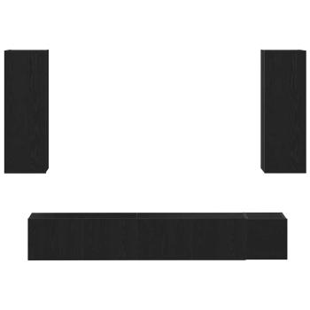 5-teiliges TV-Schranksystem Schwarze Eiche Holzwerkstoff, TV-Wandschränke (Set von 2) - Schwarz Eiche, 80x30x30 cm, aus Holzwerkstoff, Wandmontierte TV-Schränke - 2 Stück Schwarz Eiche, 30,5x30x90 cm, aus Holzwerkstoff, Wandmontierter TV-Schrank in Schwar