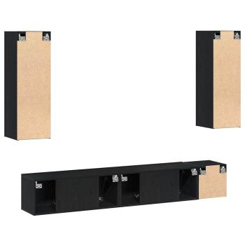 5-teiliges TV-Schranksystem Schwarze Eiche Holzwerkstoff, TV-Wandschränke (Set von 2) - Schwarz Eiche, 80x30x30 cm, aus Holzwerkstoff, Wandmontierte TV-Schränke - 2 Stück Schwarz Eiche, 30,5x30x90 cm, aus Holzwerkstoff, Wandmontierter TV-Schrank in Schwar
