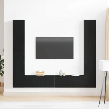 6-teiliges TV-Schranksystem Schwarz Eiche Holzwerkstoff, TV-Wand-Schränke (Set aus 2) - Schwarz Eiche, 80x30x30 cm, aus Holzwerkstoff gefertigt, Wandmontierte TV-Schränke - 2 Stück Schwarz Eiche, 30,5x30x90 cm, aus Holzwerkstoff hergestellt