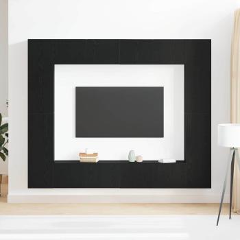 8-teiliges TV-Möbelset Schwarzer Eichenholzwerkstoff, TV-Wandregale (Set aus 2) - Schwarze Eiche, 80x30x30 cm, Holzwerkstoff, wandmontierte TV-Regale - 2 Stück Schwarze Eiche, 30,5x30x90 cm, Holzwerkstoff