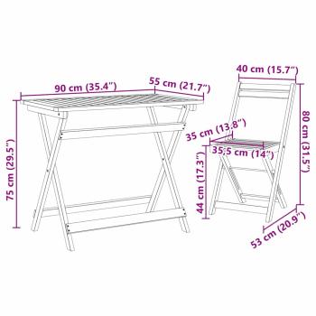 5-teiliges Klapp-Bistro Set aus solidem Akazienholz