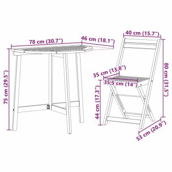3-teiliges Klapp-Bistro Set Massivholz Akazie