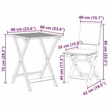3-teiliges Faltbares Bistro Set aus Massivholz Akazie