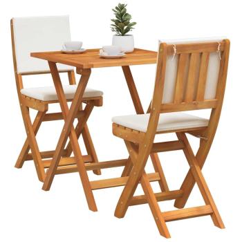 3-teiliges Faltbares Bistro-Set mit Kissen aus solidem Akazienholz