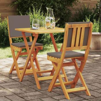 ARDEBO.de - 3-teiliges Faltbares Bistro-Set mit Kissen, Massivholz Akazie