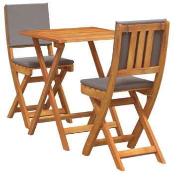 3-teiliges Faltbares Bistro-Set mit Kissen, Massivholz Akazie