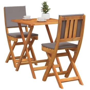 3-teiliges Faltbares Bistro-Set mit Kissen, Massivholz Akazie
