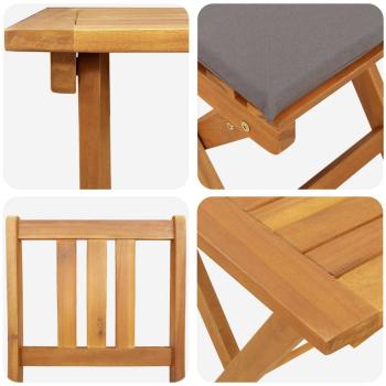 3-teiliges Faltbares Bistro-Set mit Kissen, Massivholz Akazie