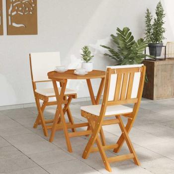 3-teiliges Faltbares Bistro-Set mit Kissen aus solidem Akazienholz